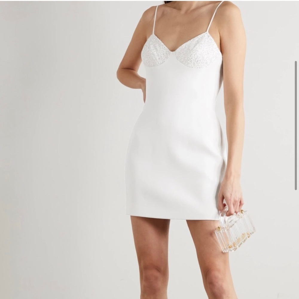 David Koma Glittered Cady White Mini Dress